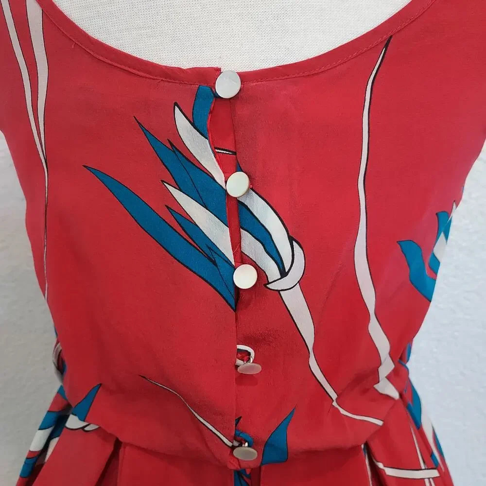 Sariah 100% Silk Red Palm Print Sleeveless Layered Dress Size 4